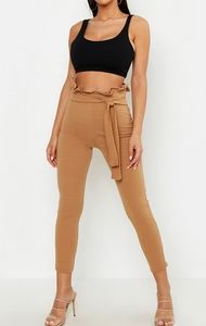 NWT Paper Bag Tie Waist Trouser Tan  US 8 UK 12